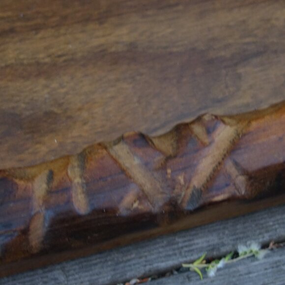 Nice Wood Serving Tray with Metal Handles and Carved Border - Picture 10 of 12